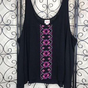 Aztec print, flowy black tank top